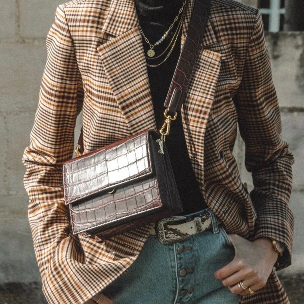 jw pei | brown croc mini flap bag